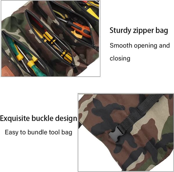 Værktøjstaske med 5 lynlåslommer, multifunktionel rullelomme