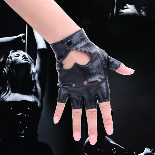 Lmell Kvinder Punk Half Finger Pu Læder Performance Handsker
