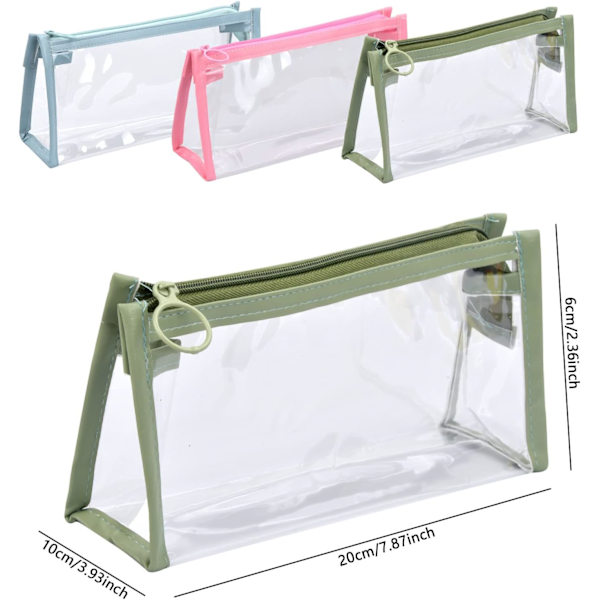 3-pack transparenta, vattentäta pennfodral, färgglada, multifunktionella, med stor kapacitet, pennfodral, pennfodral, kontorsmaterialarrangör för flickor, pojkar, tonåringar