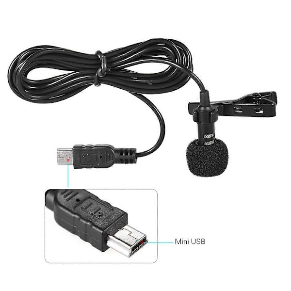 150cm Profesjonell Mini USB Omni-Directional Stereo Mic Mikrofon med Krageklips for Gopro Hero 3 3+ 4