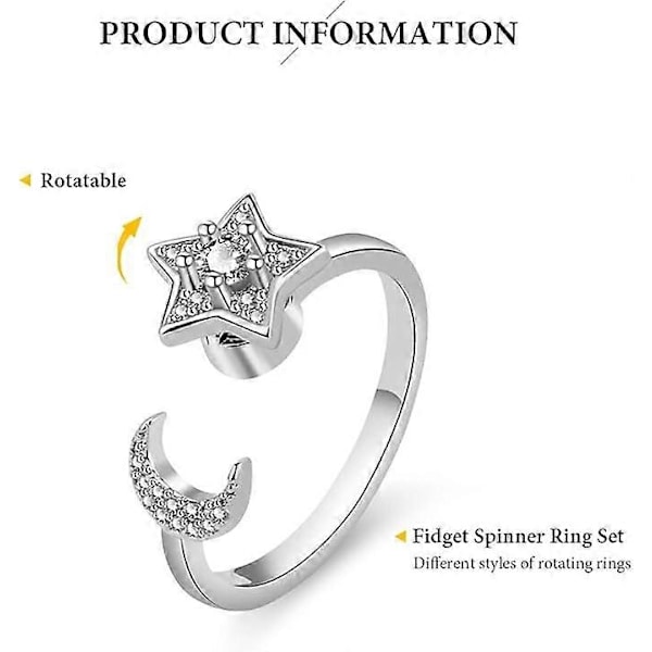 Anti-Angst Ringe til Kvinder, Justerbar Åbning, Fidget Spinner Ringe, Kubisk Zirkonia Blomster Ringe, Spinner Ring Sæt