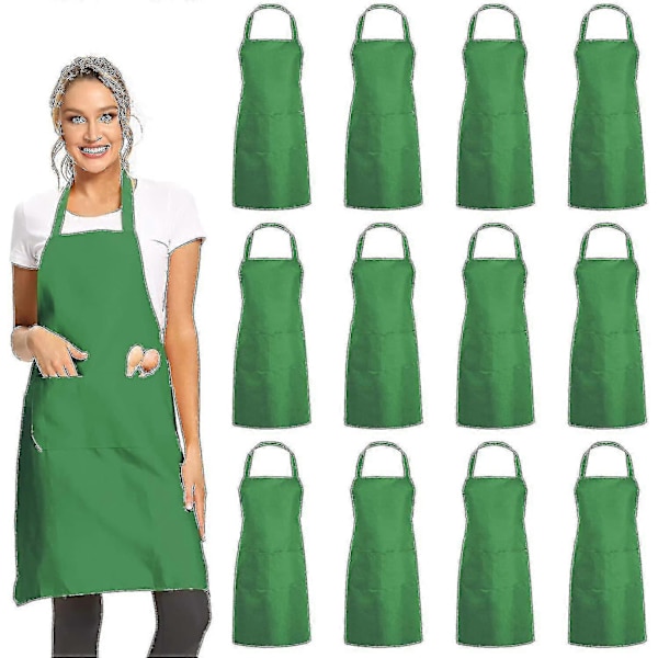 12-pack enfärgade förkläden med 2 fickor - Svart Unisex Kommersiella Förkläden Bulk A Green