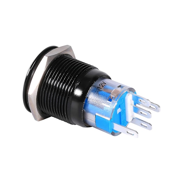 19mm 12-24V ON/OFF Sort Vandtæt Selvspærrende Latch Trykknap Flad Kontakt Hvid LED