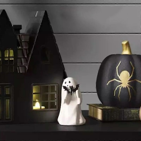 Søt Keramisk Spøkelses Halloween Dekorativ Figur ghost holding bat