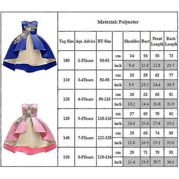 Barn Blomsterflickor Bröllop Brudtärna Ärmlös Prinsessklänning Födelsedagsfest Barnklänning Royal Blue 4-5 Years