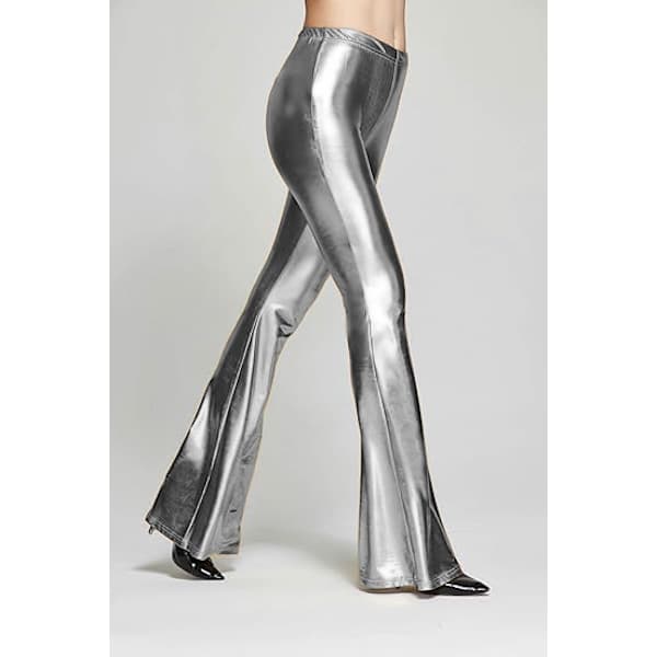 Dame Shiny Metalliske Pailletter Høj Talje Elastiske Bell-Bottom Bukser Silver S