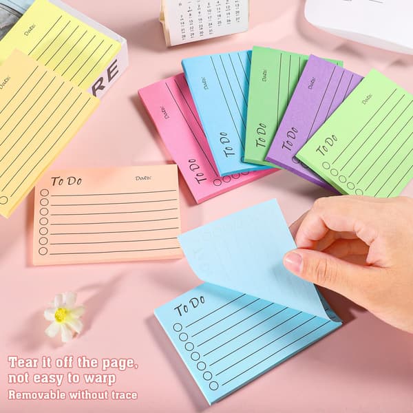 Pakke med To Do List Sticky Notes, Selvklæbende Sticky Notes, Farverig Sticky Notes Blok med Linjer, To Do List Notesblokke til Skolekontormøde