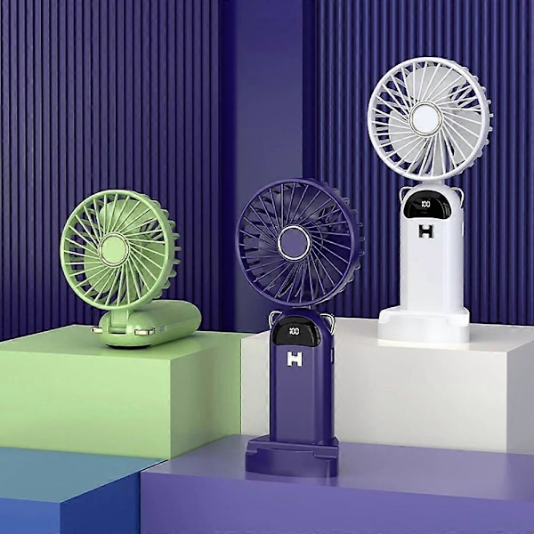 Drivna Handfläktar Mini Portabel Handhållen Fläkt Student Liten Fläkt Digital Display Vikbar Skrivbords Aromaterapi USB-laddning Hängande Hals Elektrisk Fläkt Light green