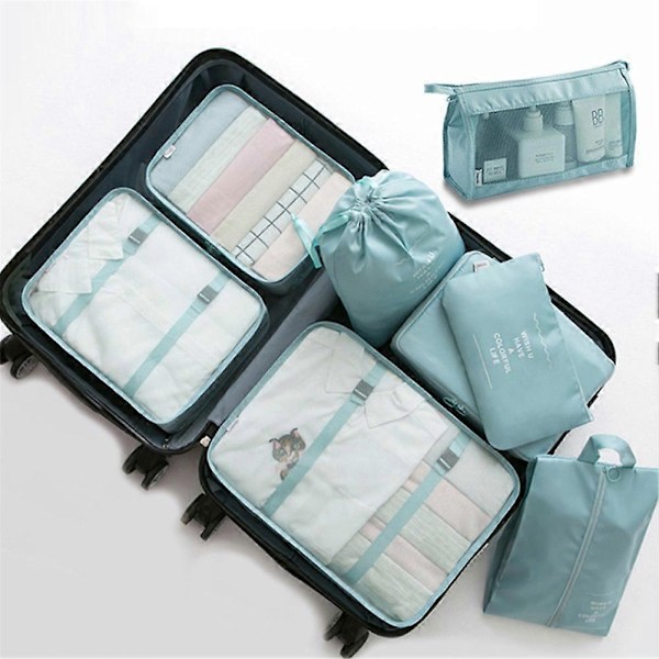 8 stk. Pakkekuber Bagasjeoppbevaring Organizer Kompresjons Koffert Reiseveske Bright blue