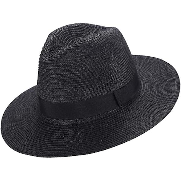 Sommer Strand Solhatte, Vævet Fedora Panama Hat Rullelig Halm-Fedora Beskyttelse UPF50+ Bred Skygge Floppy Damer Halm Solhat