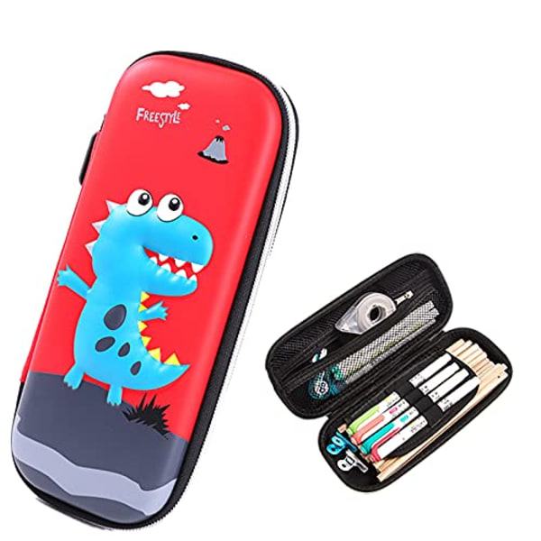Case, 3D EVA pennhållare med blixtlåsväska med stor kapacitet, sött case för flickor Pojkar Skolpresent (dinosaurie (röd))