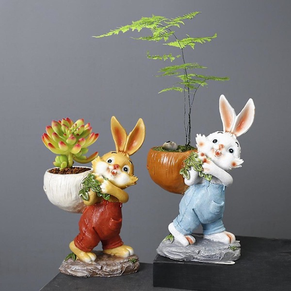 Påskhare Staty Blomkruka Balkongdekoration för Utomhusdekor Mångsidig Vit White 16.7cmx11.5cmx25cm