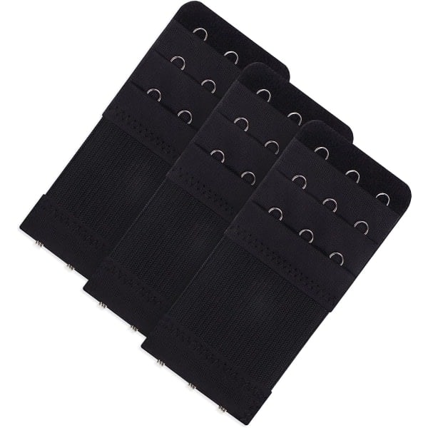 3-pack svart bh-förlängare för kvinnor 3 krokar 3 rader stretch underkläder