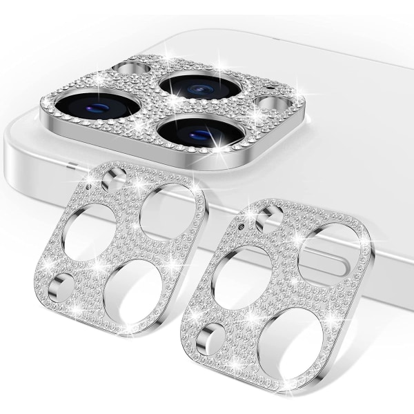 2-pakke Diamond Crystal kameralinsebeskytter kompatibel for Iphone 13 Pro(6.1")/13pro Max(6.7") Tilbehør Bling-kameradeksel, dekselvennlig, anti-sc Silver Silver