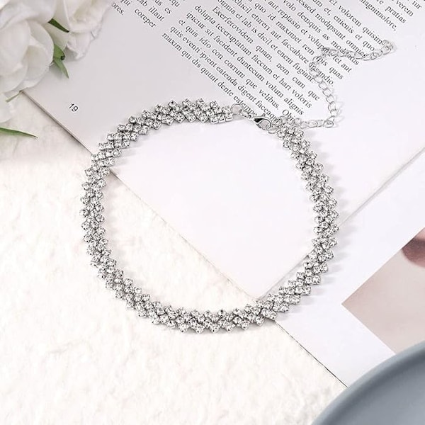 Rhinestone Choker Halskjede Sølv Diamant Rad Halskjede Glitrende Krystall Halskjede Kjede Smykker Mote Minimalistisk Fest Prom Tilbehør