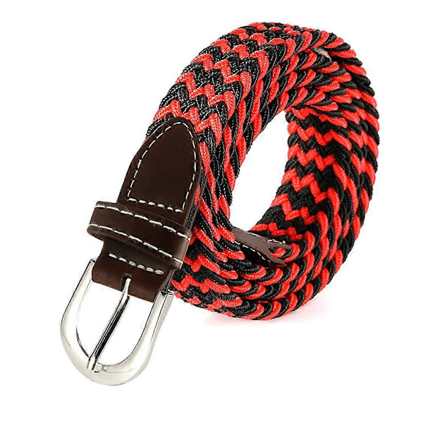 Elastisk flettet stoffbelte, slitesterkt vevd stretchbelte for unisex menn/kvinner/ungdom RedBlack pinch tail