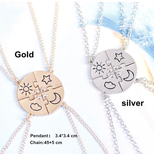 4 delar set vänskap halsband BFF hänge gold
