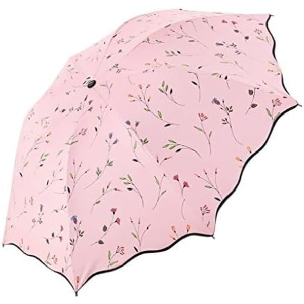 Folding Sun Umbrella, Portable UV Protection Umbrella Ladies Floral Sun Parasols Windproof Strong Compact Umbrella Summer UPF 50