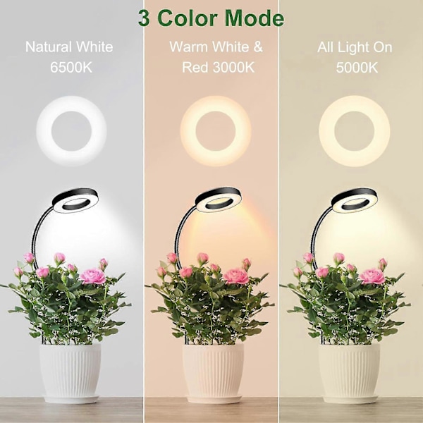 Full Spectrum Växtlampa med 360-graders Svanhals Hög Ljusstyrka Dimbar Clip-on LED Växtlampa Blomväxtlampa 1 White A