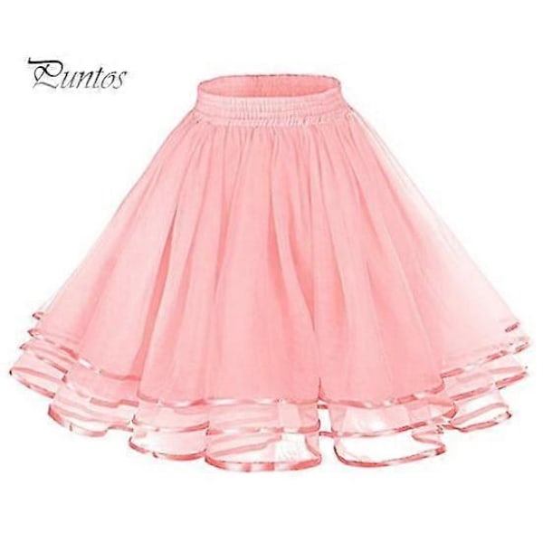 Mesh Tyl Skørt med Elastisk Talje Ensfarvet Tre-lags Prinsesse Skørt Cosplay Bryllupper Fester Knælangt Skørt pink