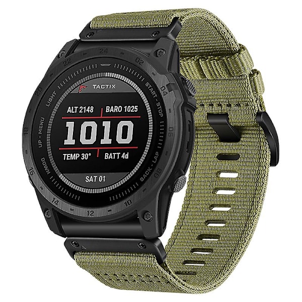 Nylon Canvas Hurtigudløsningsrem til Garmin Tactix 7 Pro / Fenix 7X / 6X Pro, 26 mm Sportsurrem Army Green