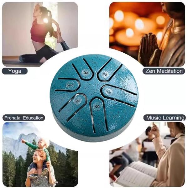 Utomhus regntrumma: Vattentät ståltunngtrumma, 6 toner Mini Handpan-trumma för lugna melodier Blå
