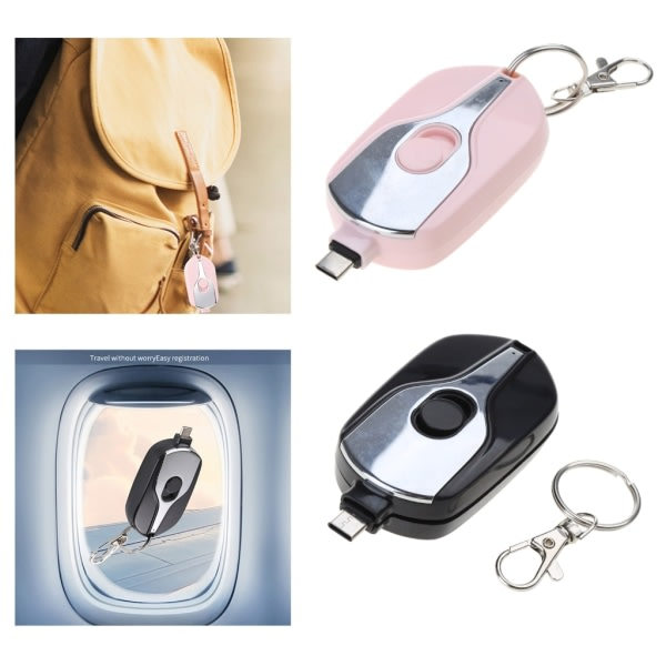 Portabel Laddningsfodral Mini Typ-C Powerbank Fodral Nyckelringsformat Nödkraftbank Skal Utan Batterier Rosa