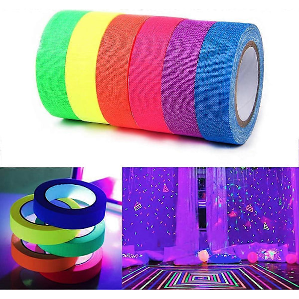 Fluorescerande Tygband - UV Svartljus Reaktiv Neon Gaffatejp för Glow Party Dekorationer/Semestertillbehör/Säkra Kablar 6 Färger