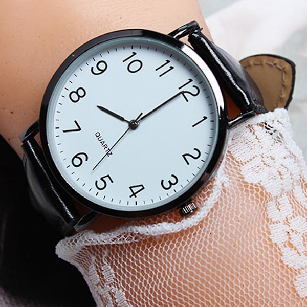 Unisex Business Fashion Nahka Quartz Rannekello Black