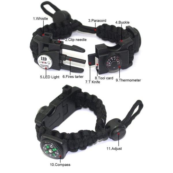 7-in-1 Survival Paracord -rannekoru - taktinen rannekoru - hätätilanne Oranssi ja musta