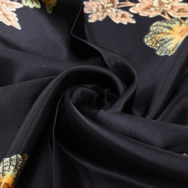 35 x 35 Kvinnors Mode Mönster Stor Kvadratisk Silkeslen Hårscarf Huvud Sovband Satin Halsbandana för Present, Svart