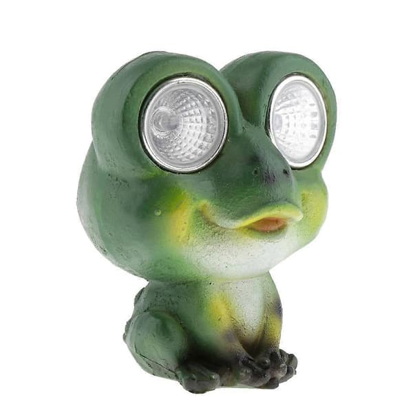 Hagefigur av harpiksfrø med solcellelys