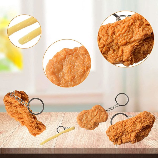 4 st,imitation matnyckelring Pommes frites Chicken Nuggets Fried Chicken Leg Food Pendant Nyckelring - -
