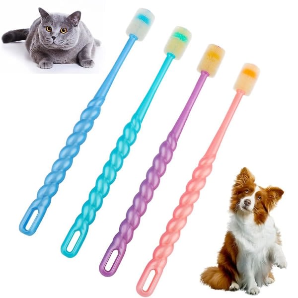 stk 360-graders liten hund og katt myk tannbørste myk silikon dypt rengjøringssett for kjæledyr (fargene kan variere) - -