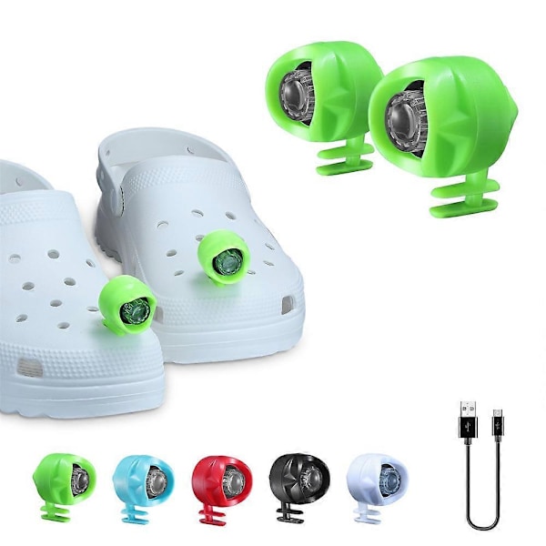Genopladelige Forlygter til Crocs, 2 stk. Bærbare Croc-lygter til Sko GREEN
