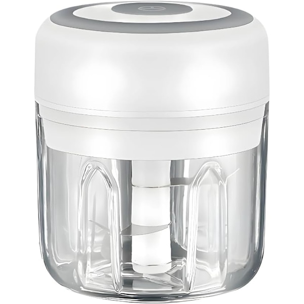 PINK - Mini elektrisk matprosessor og hvitløkshakker - 250 ml, USB-lading, 3 kniver - Perfekt for å hakke grønnsaker, pepper White