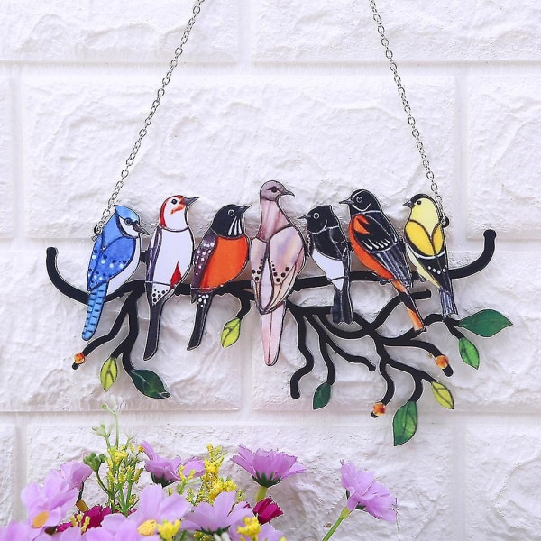 Flerfärgade fåglar på tråd hängande målat glas utomhus trädgård trädgård  dekor 7942 | Fyndiq