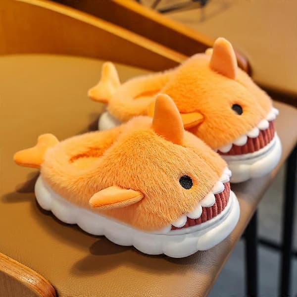 Børnesko Haj Slippers Bløde Varme Slippers Slip On Fluffy Sko Til Vinter Orange 35-36