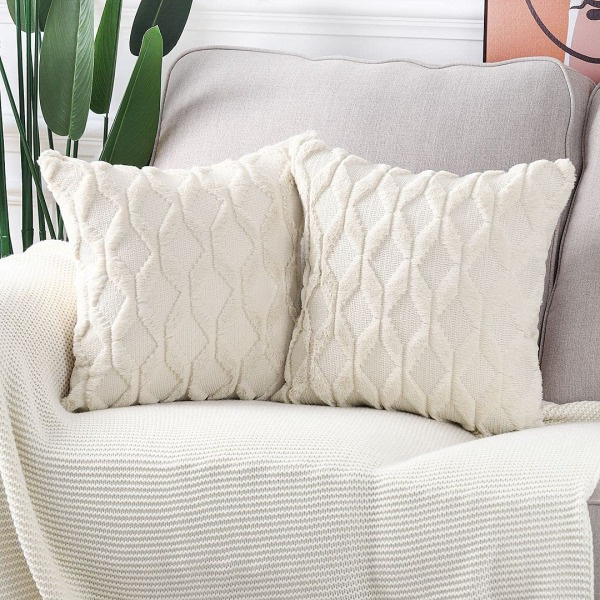 Sett med 2 myke, korte fløyelsdekorative putetrekk i luksuriøs stil, putetrekk til sofa, soverom, beige, 45 x 45 cm, firkantet