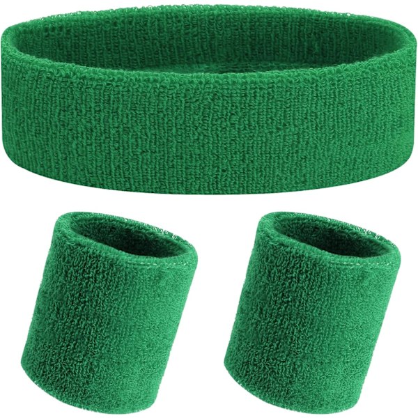 Sports Headband Wristbands Soft Thickened Terry Cotton Girls Sweat Band for Gym Tennis Gymnastics Football Soccer(Green Set)