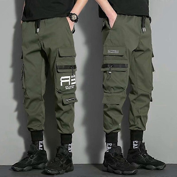 Cargo Byxor med Dragsko och Flera Fickor Herr Casual Cargo Byxor För Sommar Höst Utomhus green XS