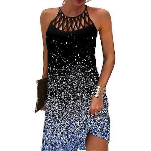 Mini Klänning Dam Halterneck Strand Pullover Chic Färgmatchande Sommarklänning Damkläder black M