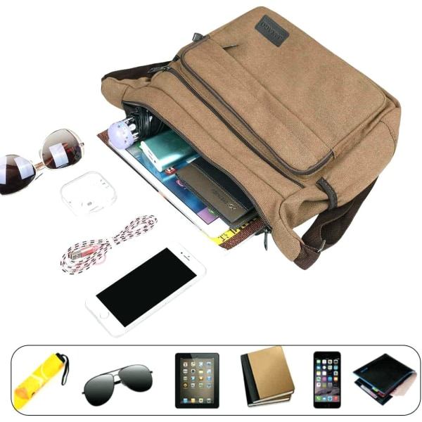 Vattentät budväska axelväska 13 tum multi canvas crossbody väska för män casual lätt utomhus fiskeväska camping Coffee