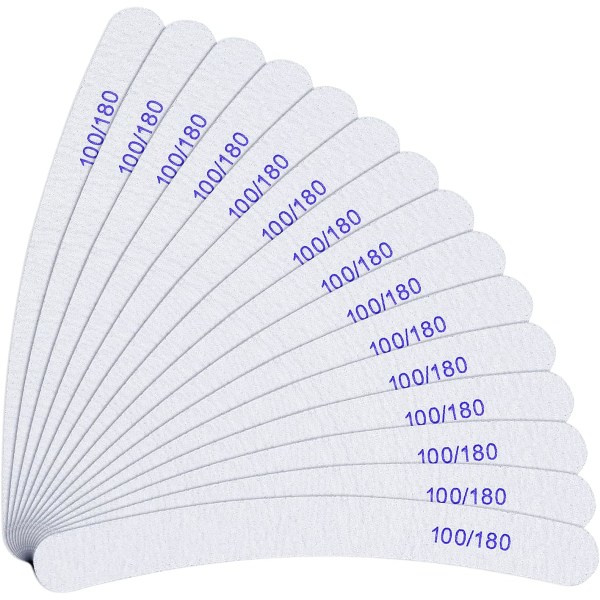 15 stk neglefiler profesjonelt sett buede neglefiler 100/180 grit dobbeltsidig smergelbrett manikyrverktøy for hjemme- og salongbruk A15 Pcs Curved  White