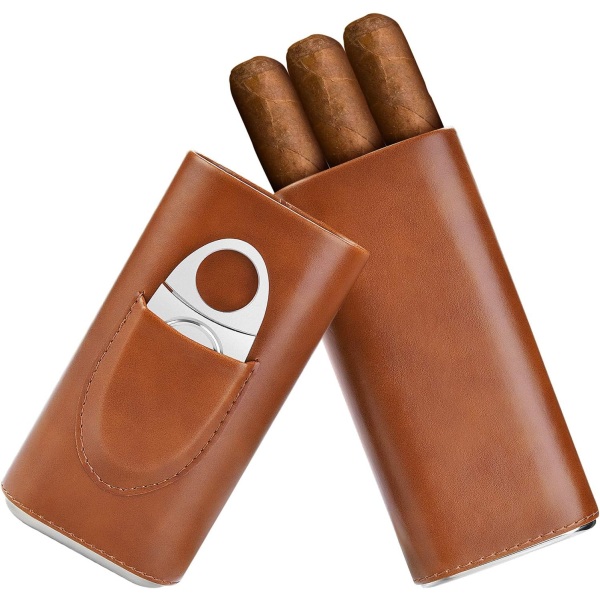 Sigaretui Travel - Sigar Humidor tilbehør - Sigarboks med kuttergave for menn (brun)