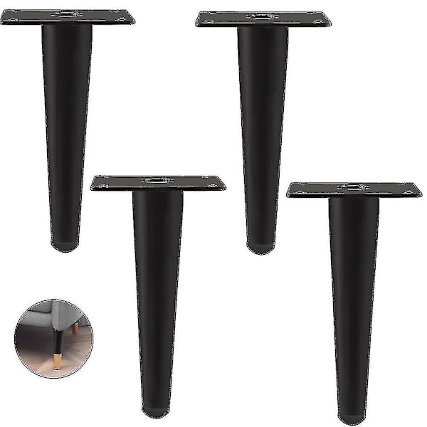 Sæt med 4 møbelben, vippe sofaben, bordben skabsben sengebords metalben, til sofaborde, skabe og sofaer, bæreevne 300 kg black 30cm