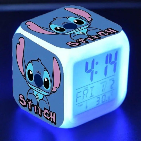 Stitch Disney Anime Väckarklocka Växande Led Färgförändrande Digital Ljus Pvc Söta Seriefigurer Lilo&stitch Leksaker för Barn Födelsedagspresent 21