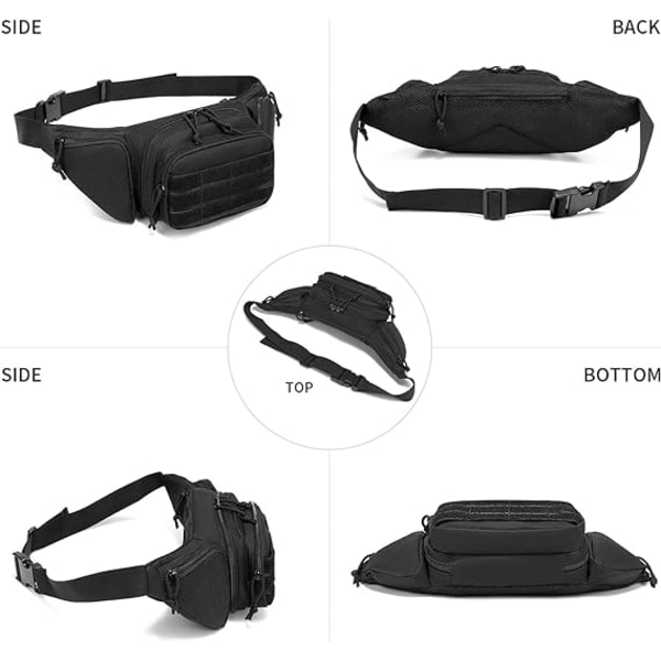 Taktisk Talje Taske Militær Fanny Pack, Bumbag til Vandring Løb Hundeluftning black