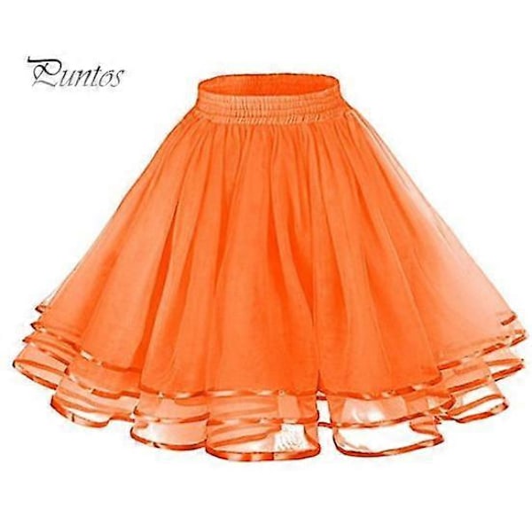 Mesh Tyllkjol med Elastisk Midja Enfärgad Trelagers Prinsesskjol Cosplay Bröllop Fester Knälång Kjol orange