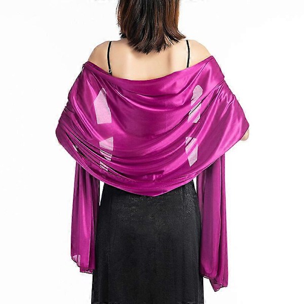 Dam Silke Satin Lång Sjal Omlott Lätt Solid Aftonklänning Bröllopssjal purple